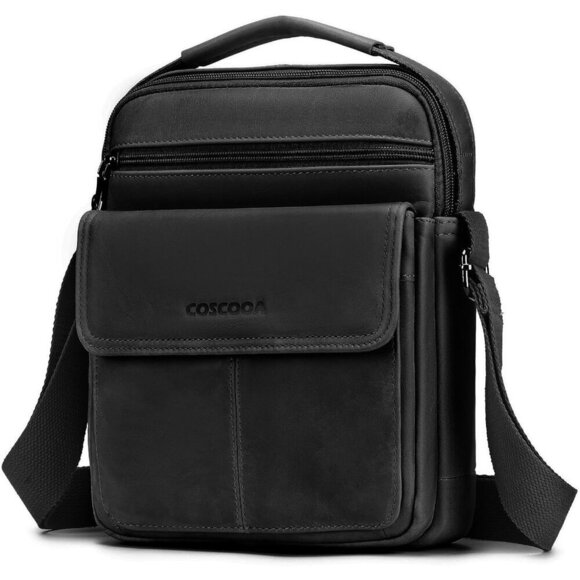 💫 Coscooa Leather Crossbody Bag Men Black Messenger Satchel Travel Handbag - Picture 1 of 6